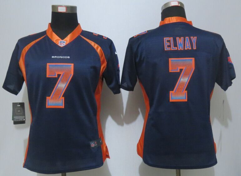 Nike Broncos 7 John Elway Blue Pro Line Fashion Strobe Women Jersey