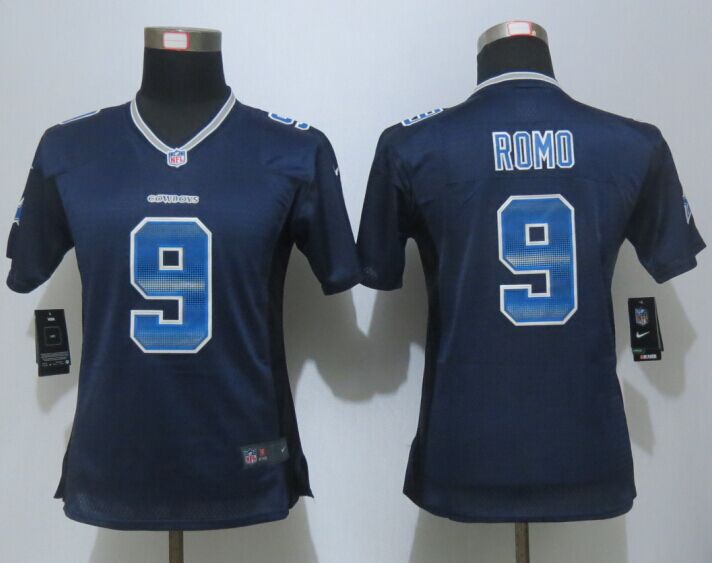Nike Cowboys 9 Tony Romo Navy Blue Pro Line Fashion Strobe Women Jersey - Click Image to Close