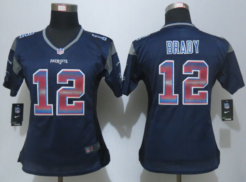 Nike Patriots 12 Tom Brady Blue Pro Line Fashion Strobe Women Jersey