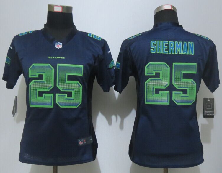 Nike Seahawks 25 Richard Sherman Blue Pro Line Fashion Strobe Women Jersey