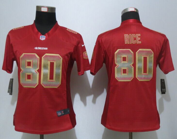 Nike 49ers 80 Jerry Rice Red Pro Line Fashion Strobe Women Jersey