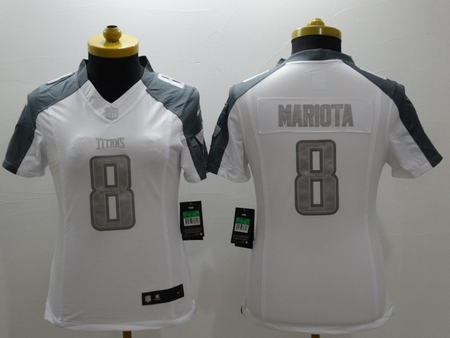 Nike Titans 8 Marcus Mariota White Platinum Limited Women Jersey