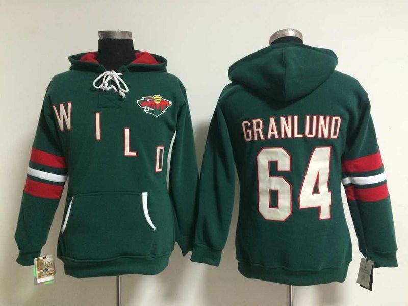 Wild 64 Mikael Granlund Green Women All Stitched Hooded Sweatshirt