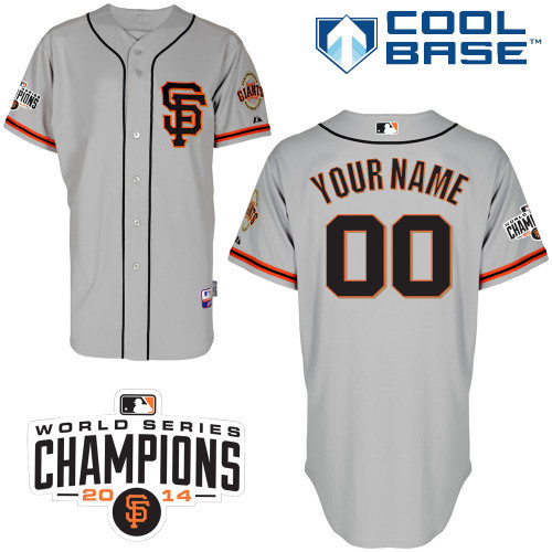 Giants Grey Customized Men 2014 World Series Champions Cool Base Road 2 Jersey