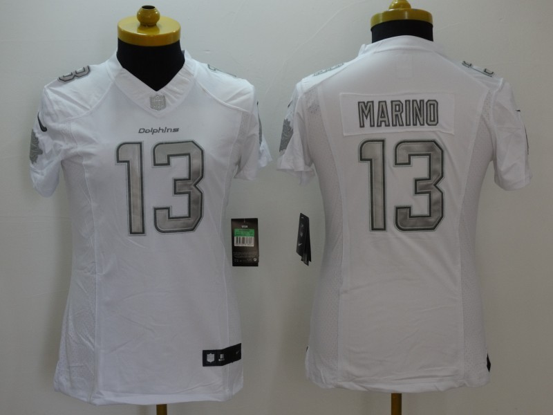 Nike Dolphins 13 Dan Marino White Platinum Women Limited Jersey