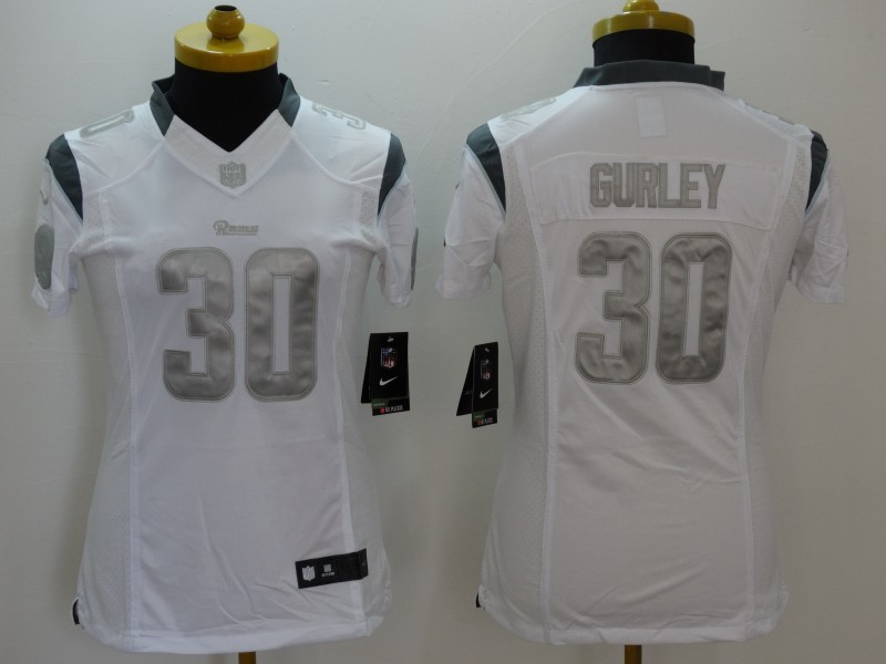 Nike Rams 30 Todd Gurley White Platinum Women Limited Jersey
