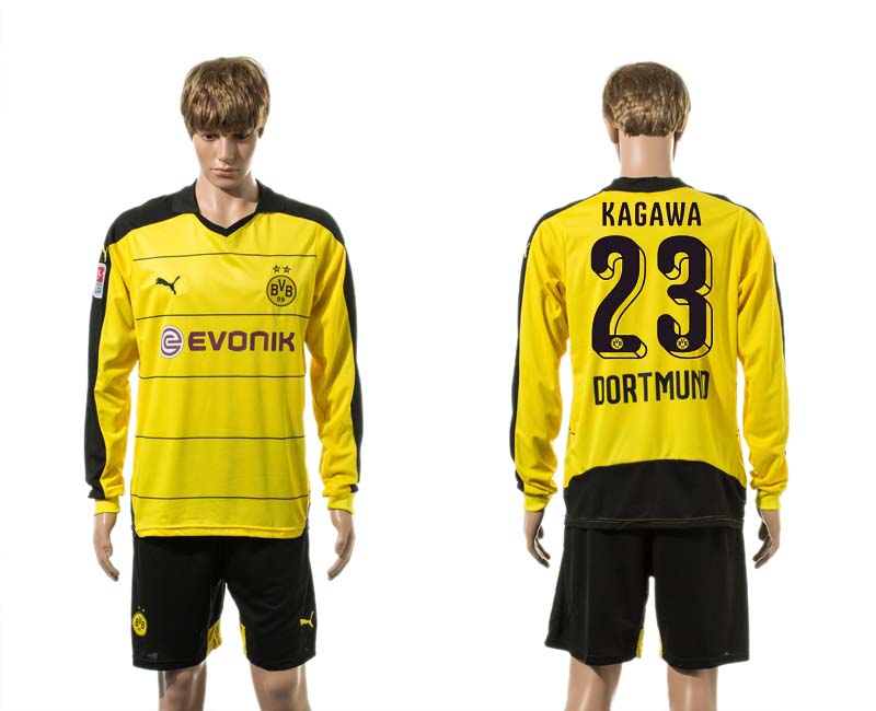 2015-16 Dortmund 23 KAGAWA Home Long Sleeve Jersey