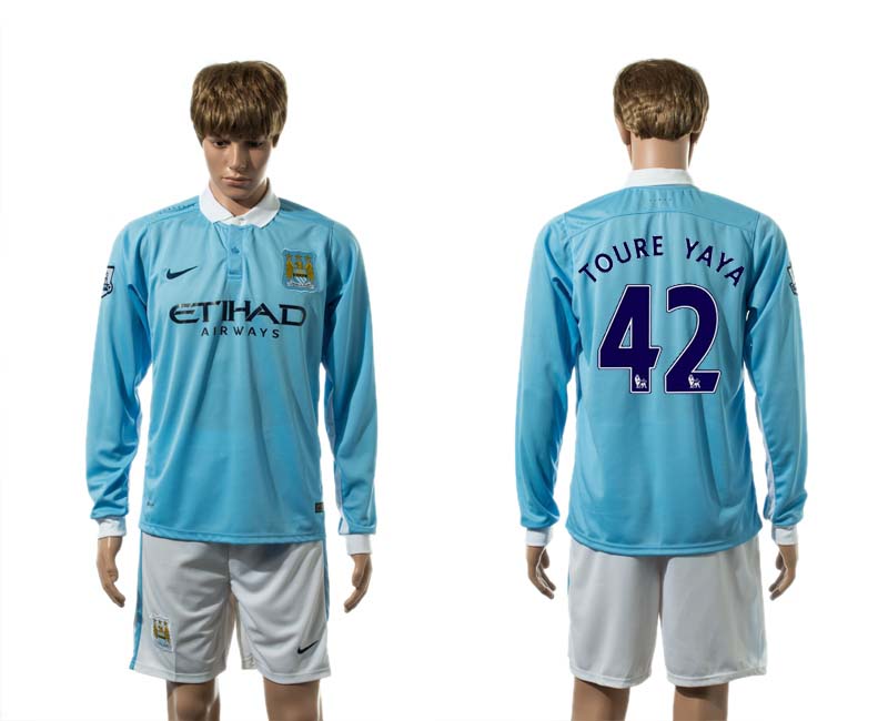 2015-16 Manchester City 42 TOURE YAYA Home Long Sleeve Jersey