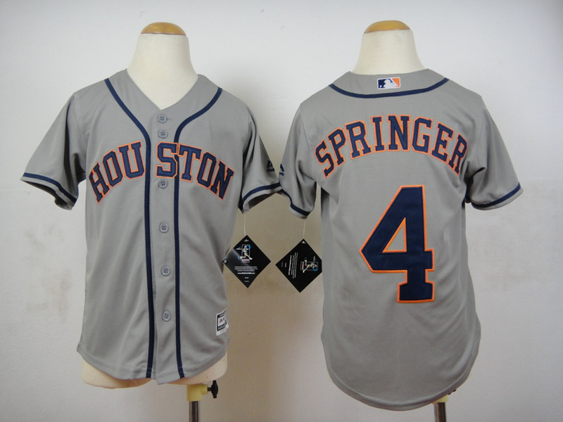 Astros 4 George Springer Grey Youth New Cool Base Jersey
