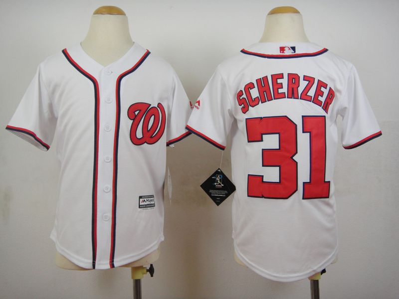 Nationals 31 Max Scherzer White Youth New Cool Base Jersey