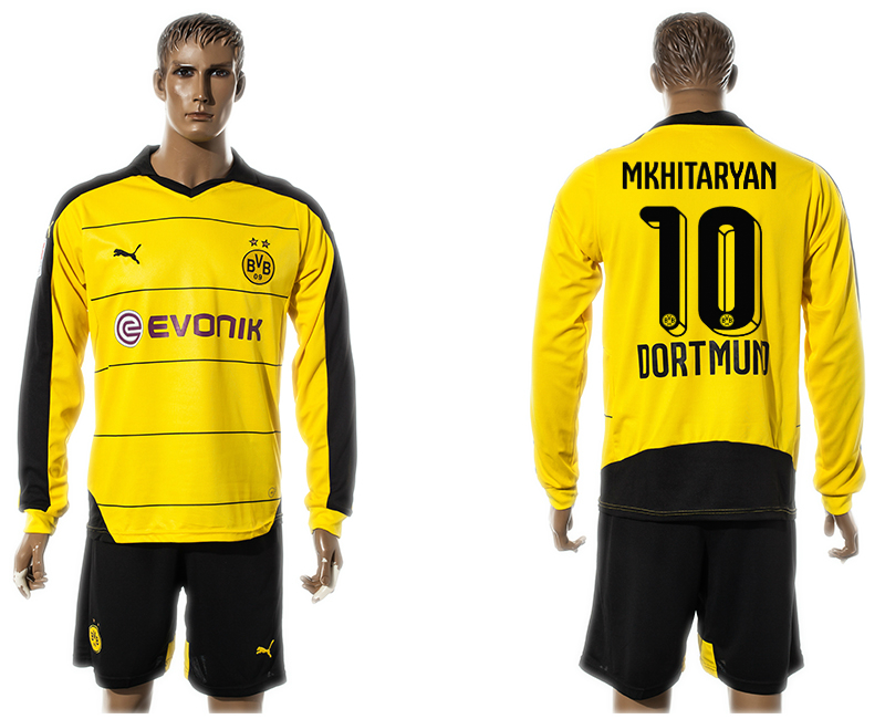 2015-16 Dortmund 10 MKHITARYAN Home Long Sleeve Jersey
