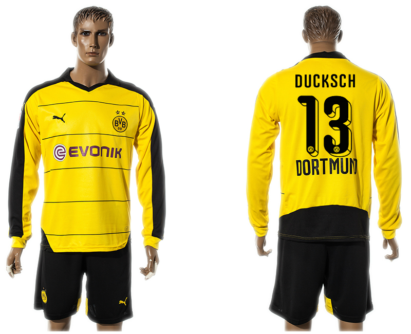 2015-16 Dortmund 13 DUCKSCH Home Long Sleeve Jersey