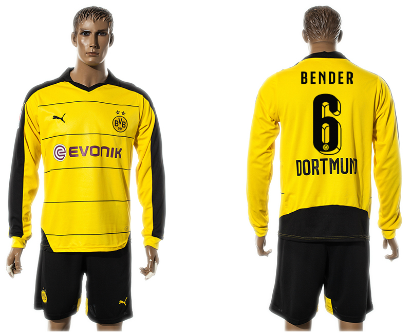 2015-16 Dortmund 6 BENDER Home Long Sleeve Jersey