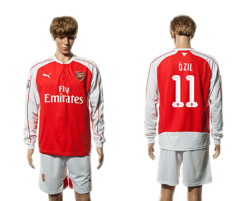 2015-16 Arsenal 11 OZIL Home UEFA Champions League Long Sleeve Jersey