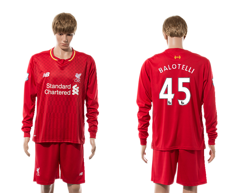 2015-16 Liverpool 45 BALOTELLI Home Long Sleeve Jersey