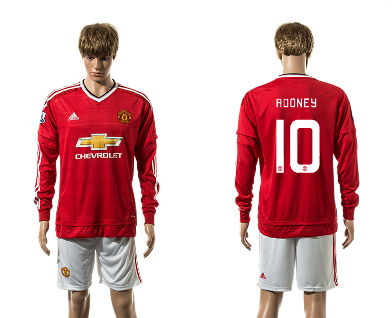 2015-16 Manchester United 10 ROONEY Home UEFA Champions League Long Sleeve Jersey