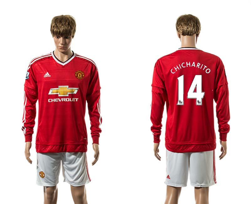 2015-16 Manchester United 14 CHICHARITO Home Long Sleeve Jersey
