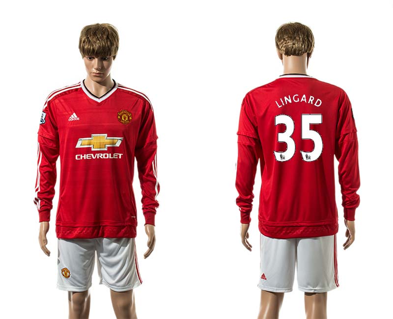 2015-16 Manchester United 35 LINGARD Home Long Sleeve Jersey