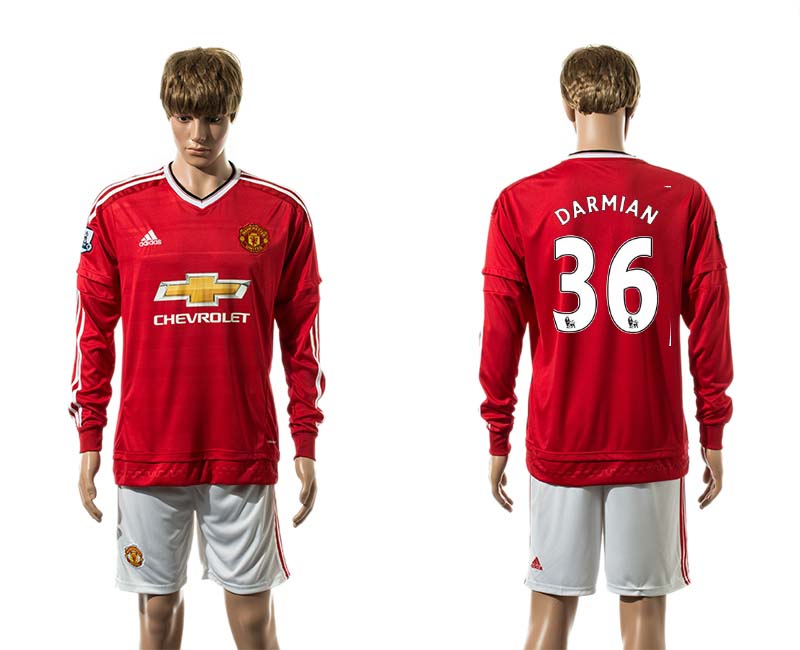 2015-16 Manchester United 36 DARMIAN Home Long Sleeve Jersey