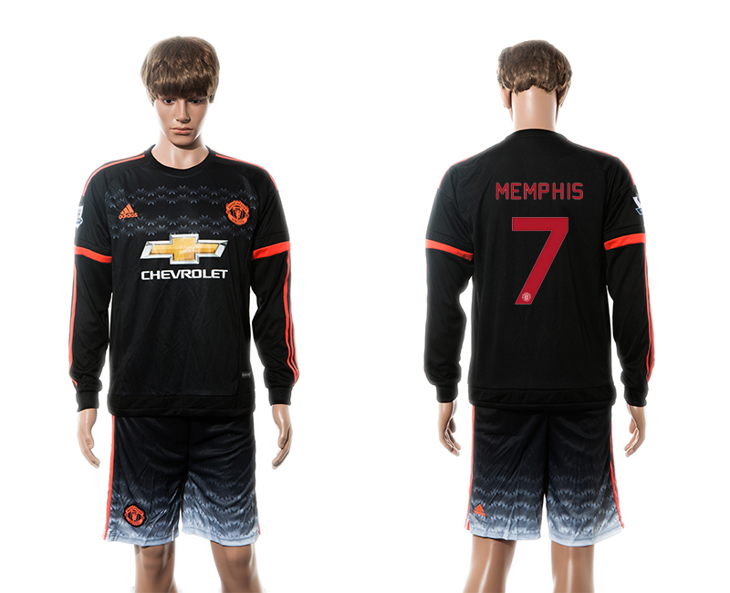 2015-16 Manchester United 7 MEMPHIS Third Away UEFA Champions League Long Sleeve Jersey