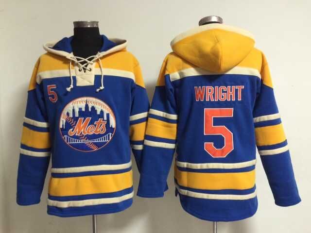 Mets 5 David Wright Blue All Stitched Hooded Sweatshirt - Click Image to Close