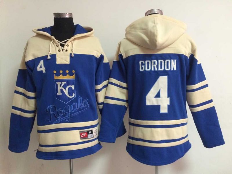 Royals 4 Alex Gordon Blue All Stitched Hooded Sweatshirt