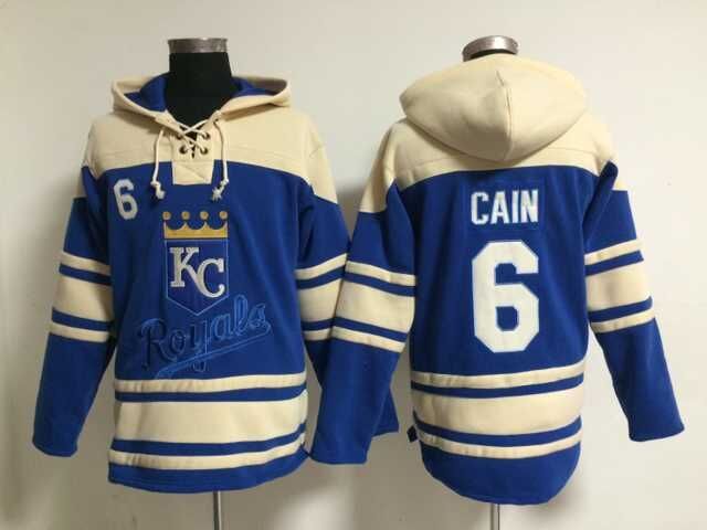Royals 6 Lorenzo Cain Blue All Stitched Hooded Sweatshirt