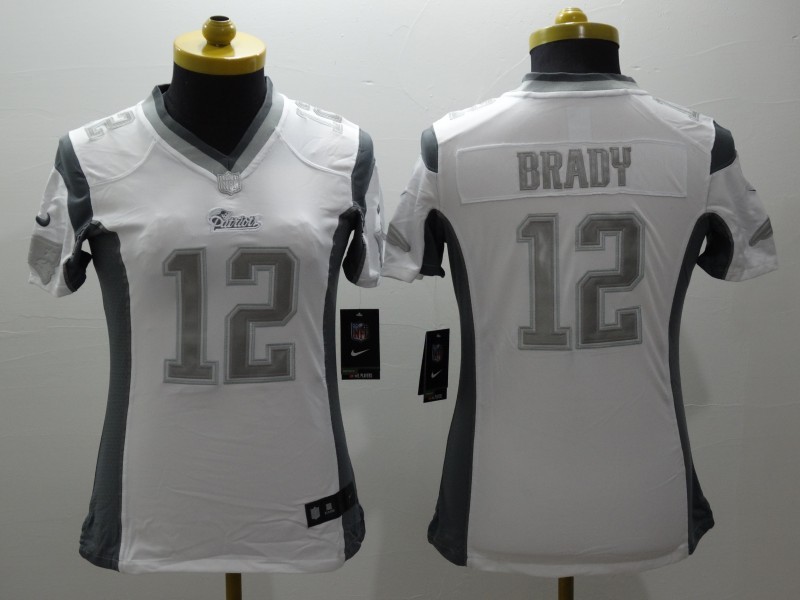Nike Patriots 12 Tom Brady White Platinum Women Limited Jersey