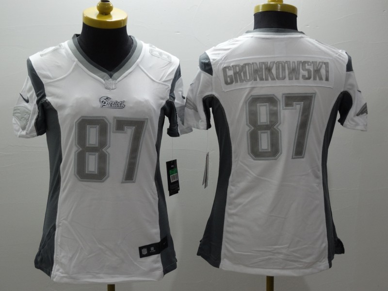Nike Patriots 87 Rob Gronkowski White Platinum Women Limited Jersey