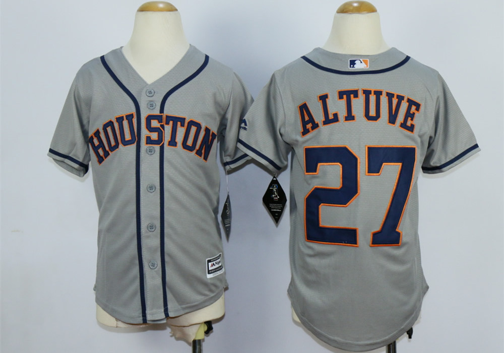 Astros 27 Jose Altuve Grey Youth New Cool Base Jersey - Click Image to Close