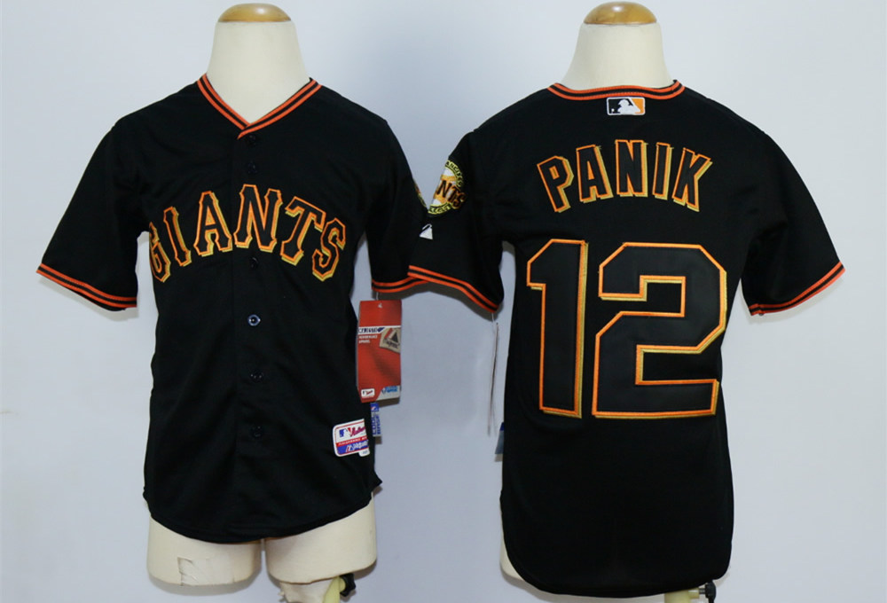 Giants 12 Joe Panik Black Youth Cool Base Jersey - Click Image to Close