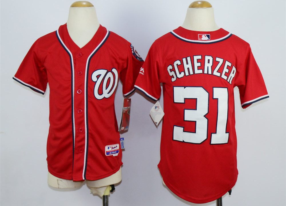 Nationals 31 Max Scherzer Red Youth Cool Base Jersey