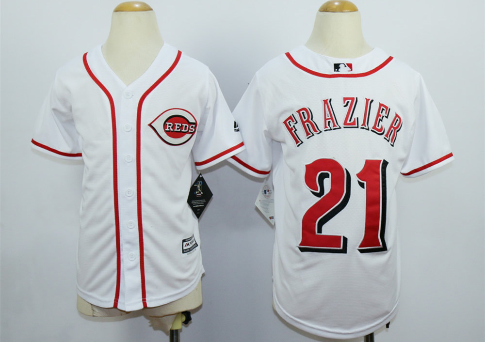 Reds 21 Todd Frazier White Youth New Cool Base Jersey