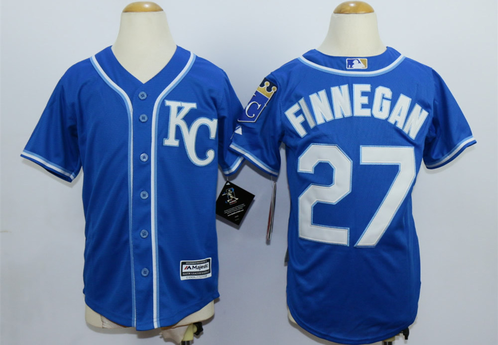 Royals 27 Brandon Finnegan Blue Youth New Cool Base Jersey - Click Image to Close