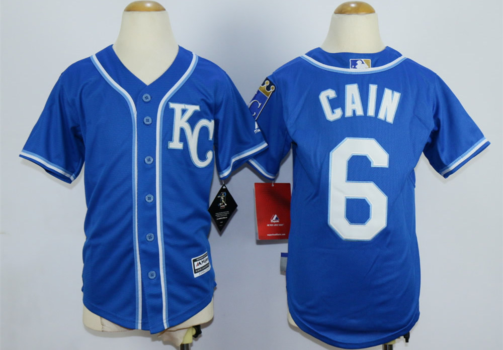 Royals 6 Lorenzo Cain Blue Youth New Cool Base Jersey