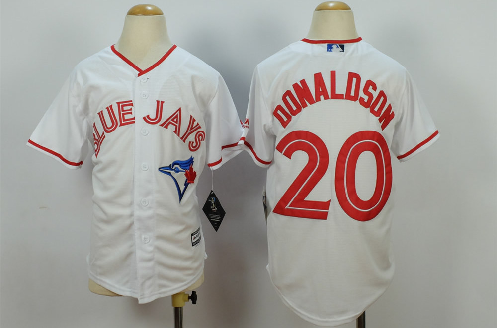 Blue Jays 20 Josh Donaldson White Canada Day Youth New Cool Base Jersey - Click Image to Close