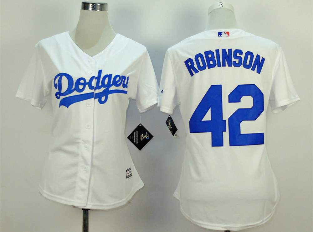 Dodgers 42 Jackie Robinson White Women New Cool Base Jersey