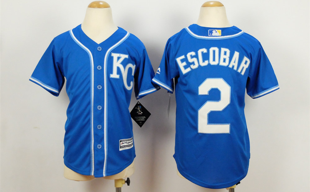 Royals 2 Alcides Escobar Blue Youth New Cool Base Jersey
