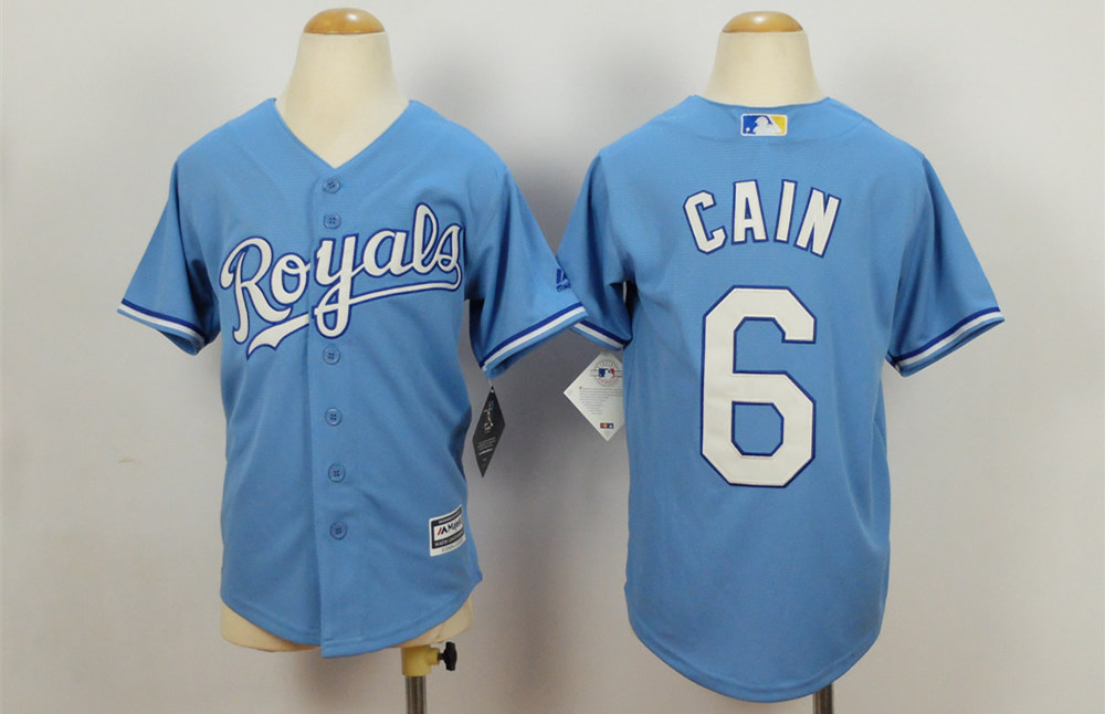 Royals 6 Lorenzo Cain Light Blue Youth New Cool Base Jersey - Click Image to Close