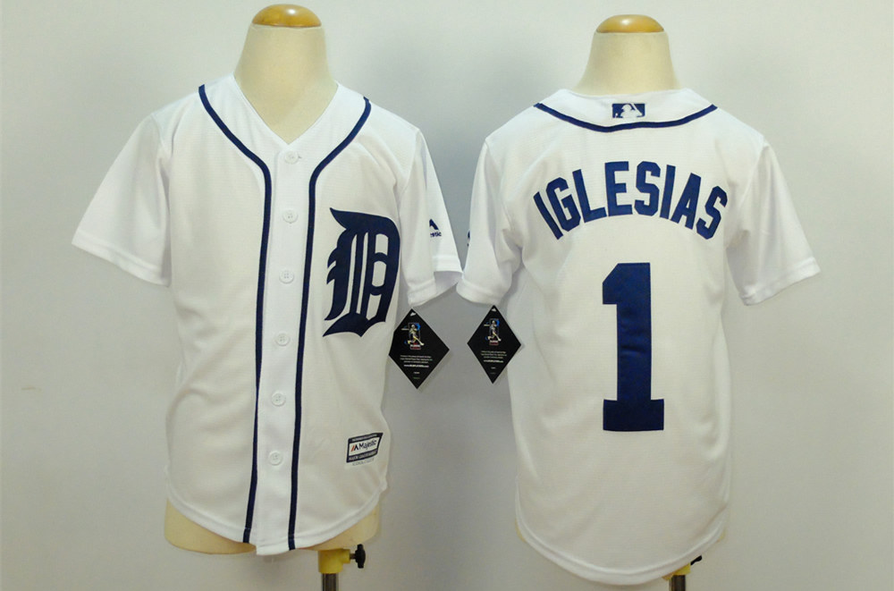 Tigers 1 Jose Iglesias White Youth New Cool Base Jersey - Click Image to Close