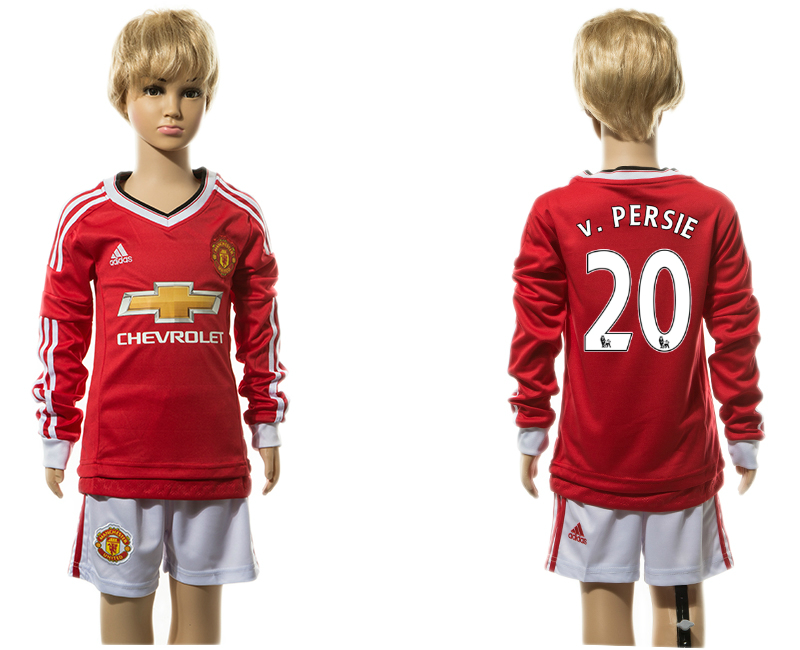 2015-16 Manchester United 20 v.PERSIE Home Long Sleeve Youth Jersey