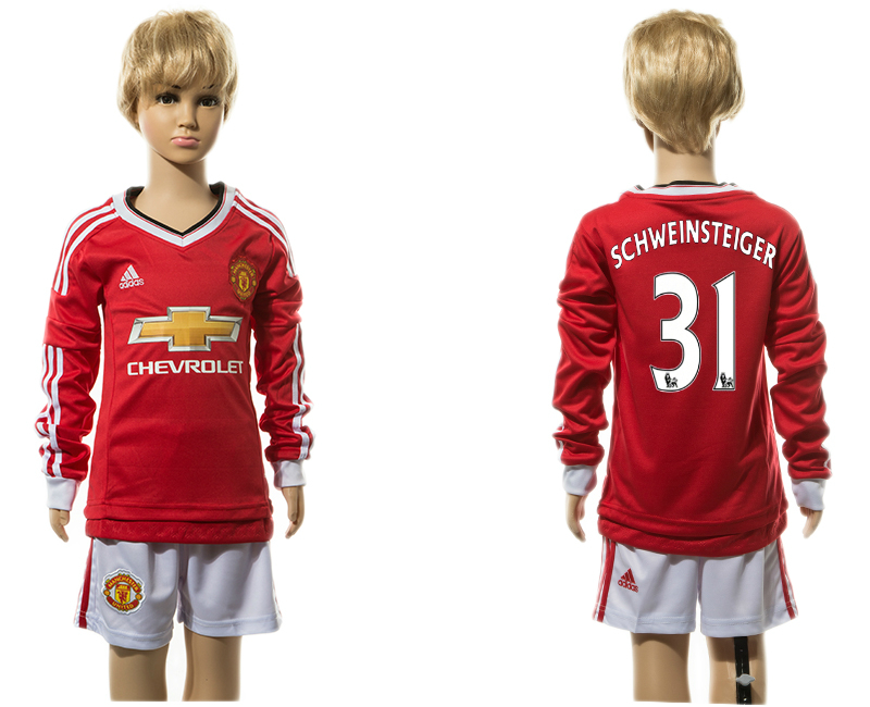 2015-16 Manchester United 31 SCHWEINSTEIGER Home Long Sleeve Youth Jersey
