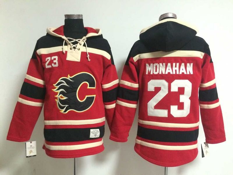 Flames 23 Sean Monahan Red All Stitched Hooded Sweatshirt