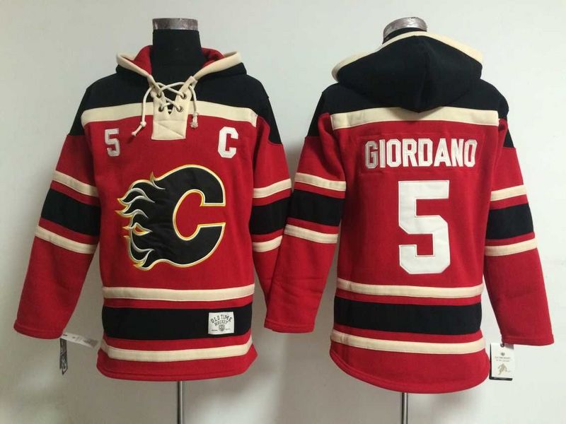 Flames 5 Mark Giordano Red All Stitched Hooded Sweatshirt