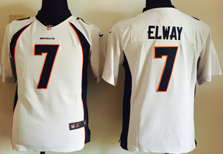 Nike Broncos 7 John Elway White Youth Game Jersey - Click Image to Close