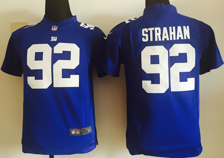 Nike Giants 92 Michael Strahan Blue Youth Game Jersey - Click Image to Close