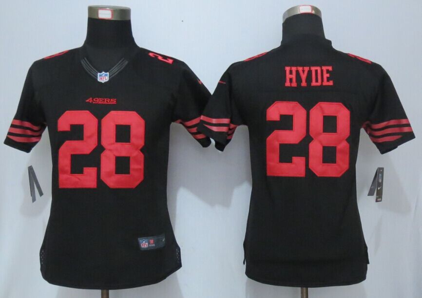 Nike 49ers 28 Carlos Hyde Black Women Limited Jersey