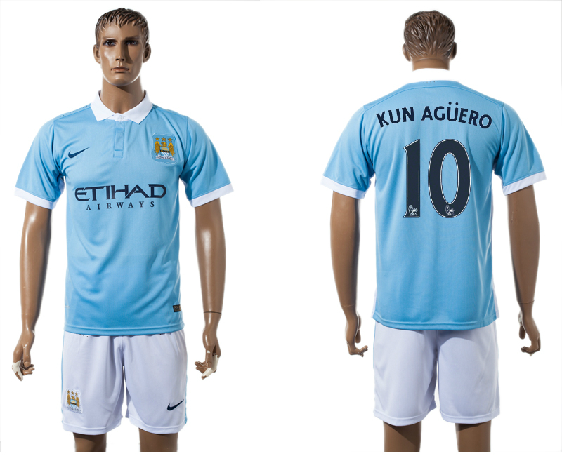 2015-16 Manchester City 10 KUN AGUERO Home Jersey