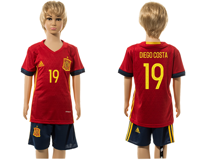 Spain 19 DIEGO COSTA Home UEFA Euro 2016 Youth Jersey