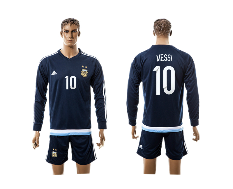 Argentina 10 MESSI Away 2016 Copa America Centenario 2016 Copa America Centenario Long Sleeve Soccer Jersey